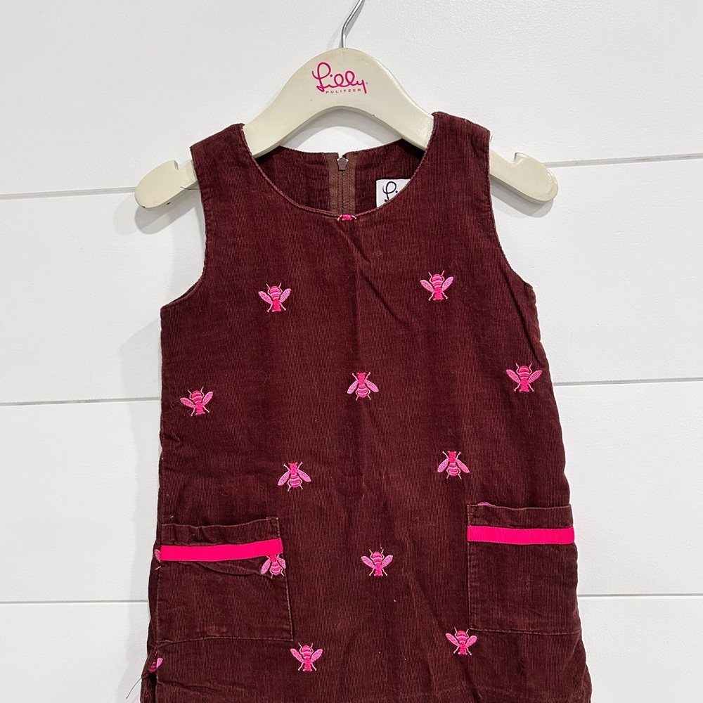 Kids Lilly Pulitzer Corduroy Dress with Pink Embroidered bees